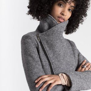 Asymmetrical Wool Jacket, High Collar Coat, Maren